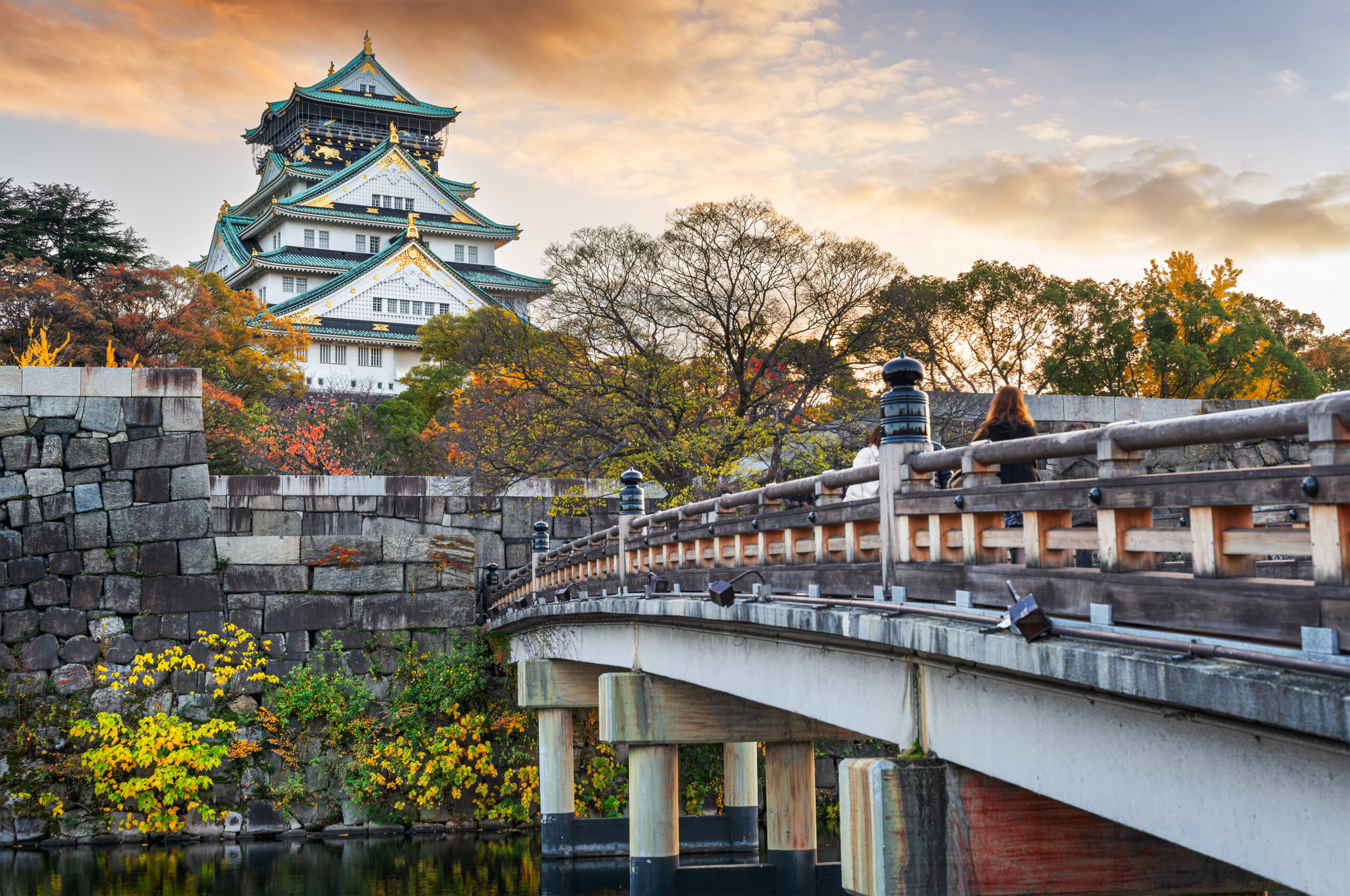 Osaka, Japan at Osaka Castle's main keep during autumn.