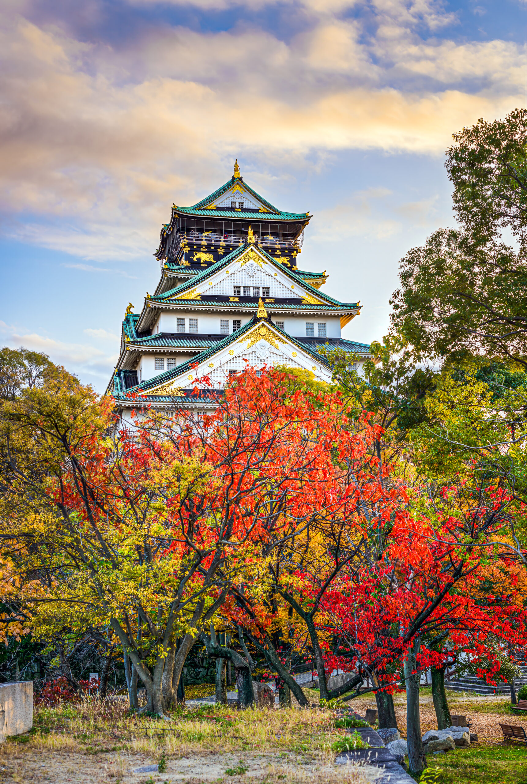 Osaka, Japan at Osaka Castle's main keep during autumn.